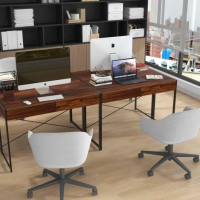 Costway Versatile Home Office Desk And Storage Cabinet Bundle In Brown
