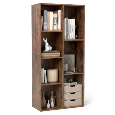 Costway Vertical Or Horizontal Freestanding Bookshelf With 7 Compartments-rustic Brown