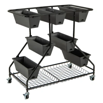 Costway Vertical Raised Garden Bed With 7 Planter Boxes And Storage Baskets-black