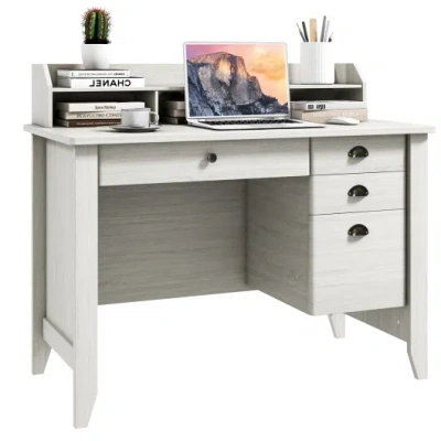 Costway Vintage Computer Desk With Storage Shelves And 4 Drawer-white In Gray