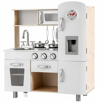 Costway Vintage Play Kitchen Pretend Kids Cooking Playset Toys With Water Dispense In Multi