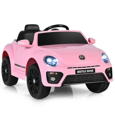 Costway Volkswagen Beetle Kids Electric Ride On Car With Remote Control-pink In Multi