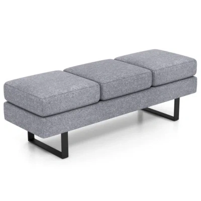 Costway Waiting Room Bench Seating Long Bench With Metal Frame Leg-gray