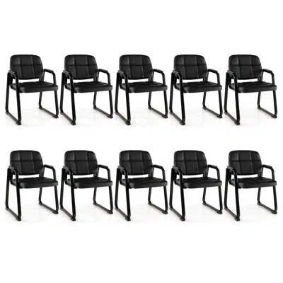 Costway Waiting Room Chair Set Of 10 Upholstered Guest Conference Chair With Armrest In Black