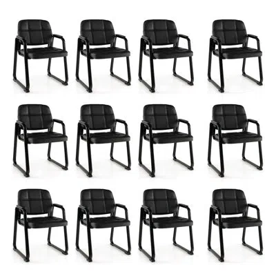 Costway Waiting Room Chair Set Of 12 Upholstered Guest Conference Chair With Armrest In Black