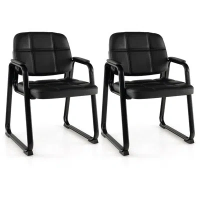 Costway Waiting Room Chair Set Of 2 Upholstered Guest Conference Chair With Armrest Black