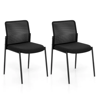 Costway Waiting Room Chair Set Of 2 With Ergonomic Mesh Backrest And Padded Seat-black In Multi