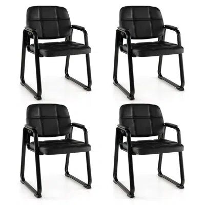 Costway Waiting Room Chair Set Of 4 Upholstered Guest Conference Chair With Armrest In Black