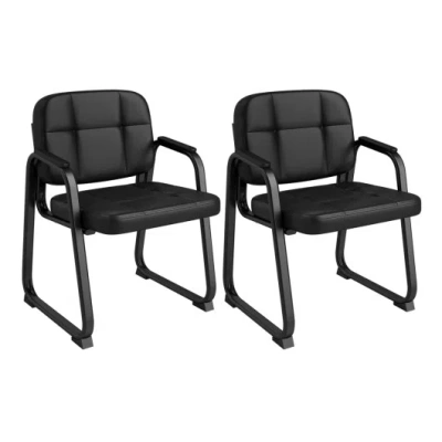 Costway Waiting Room Guest Chairs Set Of 2 Leather Office Reception Chairs-set Of 2 In Black