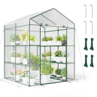 Costway Walk-in Greenhouse With 3 Tiers 8 Shelves Pvc Cover Roll-up Zippered Door-transparent