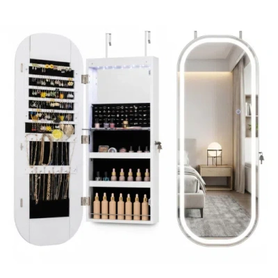 Costway Wall And Door Mounted Mirror Jewelry Cabinet With 3-color Adjustable Mirror-white