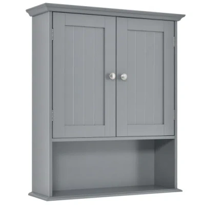 Costway Wall Mount Bathroom Cabinet Storage Organizer With Doors And Shelves-gray