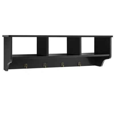 Costway Wall Mount Cubby Organizer Hooks Entryway Storage Shelf-black