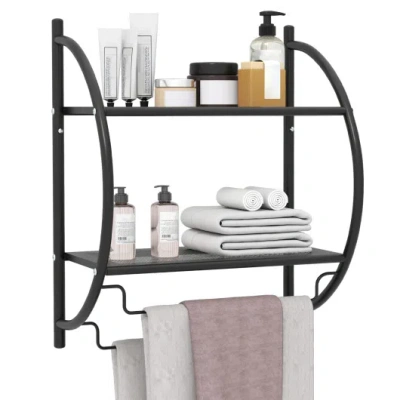Costway Wall Mounted 2-tier Bathroom Towel Rack With 2 Towel Bars-black In Multi