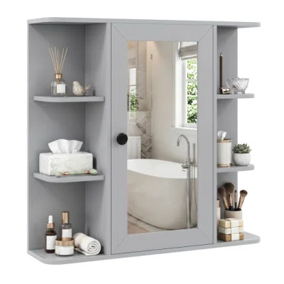 Costway Wall Mounted Bathroom Medicine Cabinet With Mirror And Shelves-gray