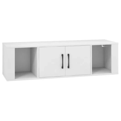 Costway Wall Mounted Floating 2 Door Desk Hutch Storage Shelves-white In Gray
