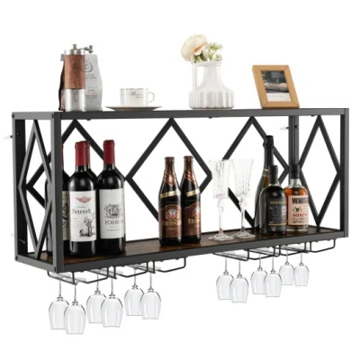Costway Wall Mounted Wine Rack For 39 Bottles And 12 Glasses In Black