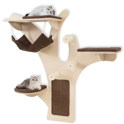 Costway Wall-mounted Cat Tower Cat Wall Shelves Furniture With Perch-brown In Multi