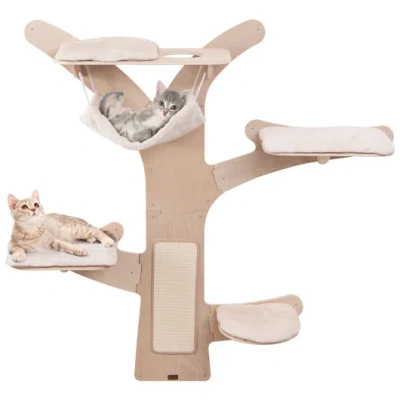 Costway Wall-mounted Cat Tower With Hammock Platforms And Sisal Scratching Mat-natural In Neutral