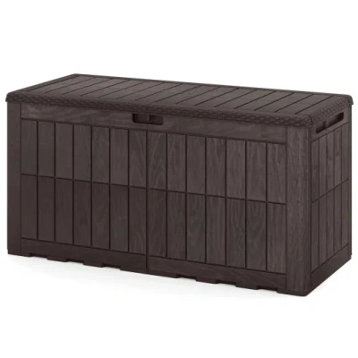 Costway Waterproof Lockable Outdoor Deck Box For Tools Cushions Pool-dark Brown In Black