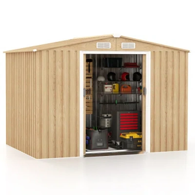Costway Weather Resistant Galvanized Steel Shed With Tilted Roof For Backyard Garden Patio Lawn-natural In Neutral