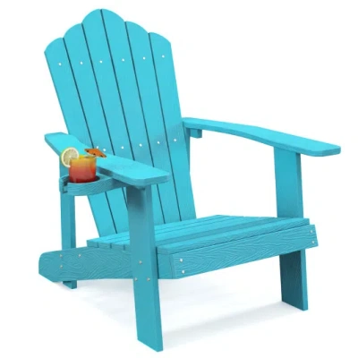 Costway Weather Resistant Hips Outdoor Adirondack Chair With Cup Holder-turquoise In Blue