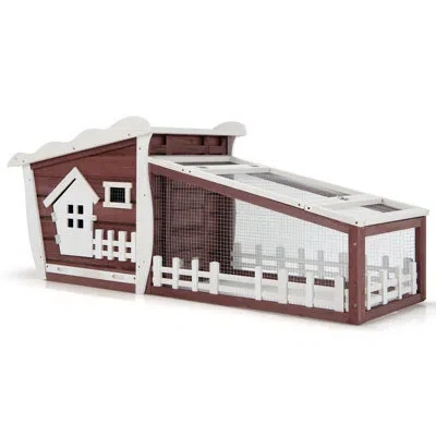 Costway Weather Resistant Rabbit Hutch With Ramp In Red