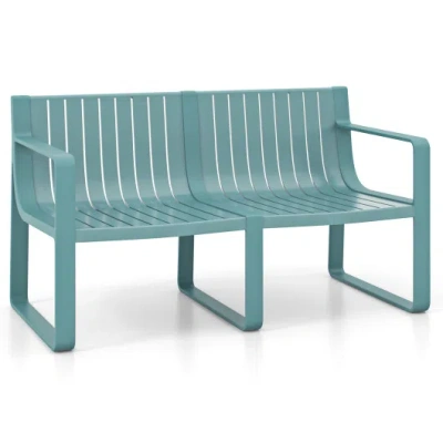 Costway Weather-resistant Plastic 2-person Bench With Curved Backrest-blue