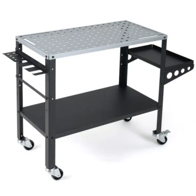 Costway Welding Table 36x18" With Lockable Wheels And 144 Fixture Holes And Tool Slots In Black