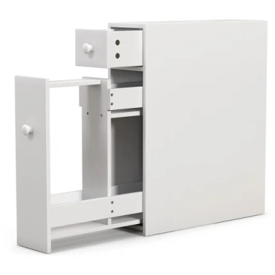 Costway White Bathroom Cabinet Space Saver Storage Organizer-white In Multi