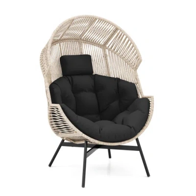 Costway Wicker Oversized Egg Style Chair With Cushions And Headrest-black