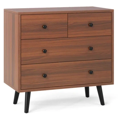 Costway Wide Wooden Dresser With 4 Drawers For Bedroom Living Room-walnut In Brown