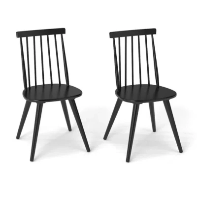 Costway Windsor Dining Chair Set Of 2 With Solid Rubber Wood Frame-black