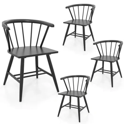 Costway Windsor Dining Chair Set Of 4 Mid-century Modern Black Kitchen Chairs-black In Gray