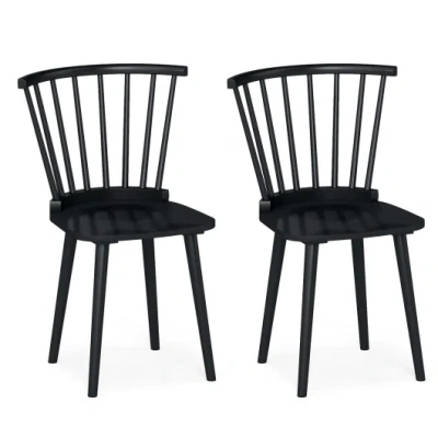 Costway Windsor Dining Chairs Set Of 2 Rubber Wood Kitchen Chairs With Spindle Back-black