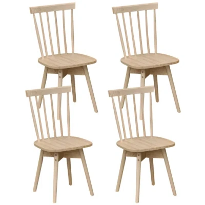 Costway Windsor Dining Chairs Set Of 4 Mid Century Rubber Wood Kitchen Chairs With Swivel Seat-natural In Brown