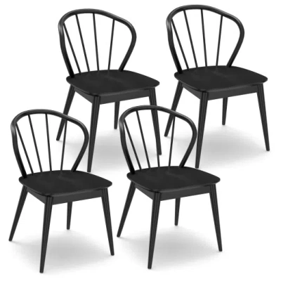 Costway Windsor Dining Chairs Set Of 4 With Spindle Backrest-black