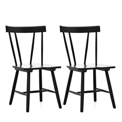Costway Windsor Style Armless Chairs With Solid Rubber Wood Frame-black