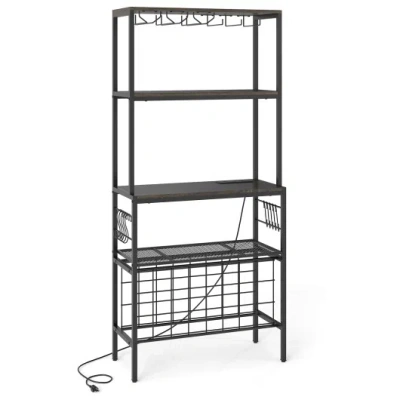 Costway Wine Organizer With Power Outlet And Bottle Holders-gray In Black