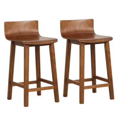 Costway Wood Bar Stools Set Of 2 With Solid Back And Seat-brown
