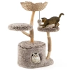 Costway Wood Cat Tree Solid Pear Cat Tree With Perch And Sisal Scratching Posts-brown In Brown
