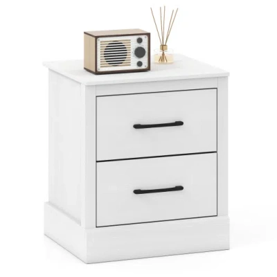 Costway Wood Compact Floor Nightstand With Storage Drawers-white In Gray