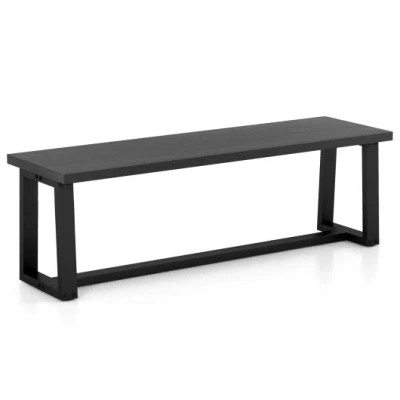 Costway Wood Dining Bench With Metal Frame And Adjustable Footpads-black
