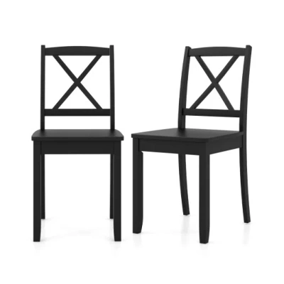 Costway Wood Dining Chair Set Of 2 With Rubber Wood Legs And Curved Backrest-black