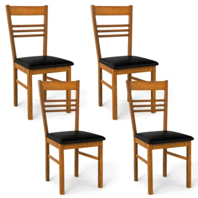 Costway Wood Dining Chairs Set Of 4 With Rubber Wood Frame-walnut In Brown