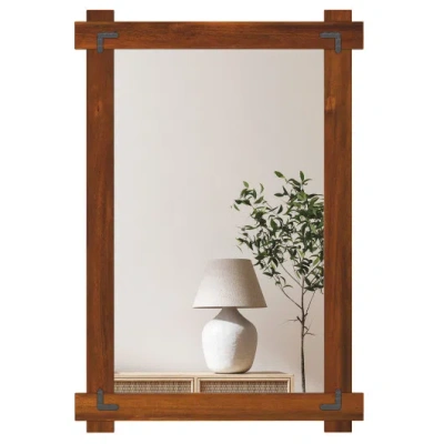 Costway Wood Framed Mirror With Acacia Wood Frame And Vintage Rivet Design Brown-m