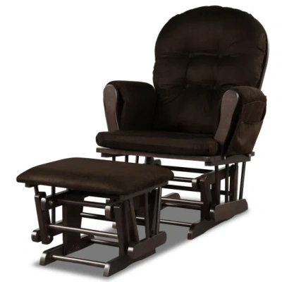 Costway Wood Glider And Ottoman Set With Padded Armrests And Detachable Cushion-brown