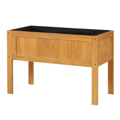 Costway Wood Raised Garden Bed Elevated Planter Box With Bed Liner And Drainage Holes For Vegetables Flowers In Brown