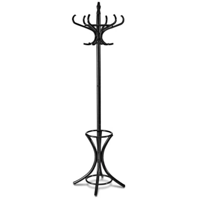 Costway Wood Standing Hat Coat Rack With Umbrella Stand-black In Red