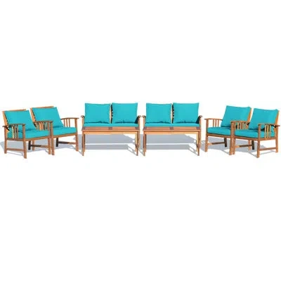 Costway Wooden 8 Piece Sofa Seating Group With Cushions In Teak